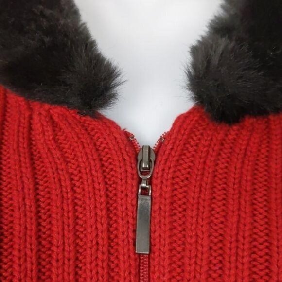 Liz Claiborne Womens Sweater Cardigan Red full zip long sleeve w/black collar PS - Picture 5 of 10